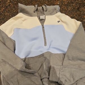 PINK Victoria's Secret Gray and Light Blue Colorblock Hoodie